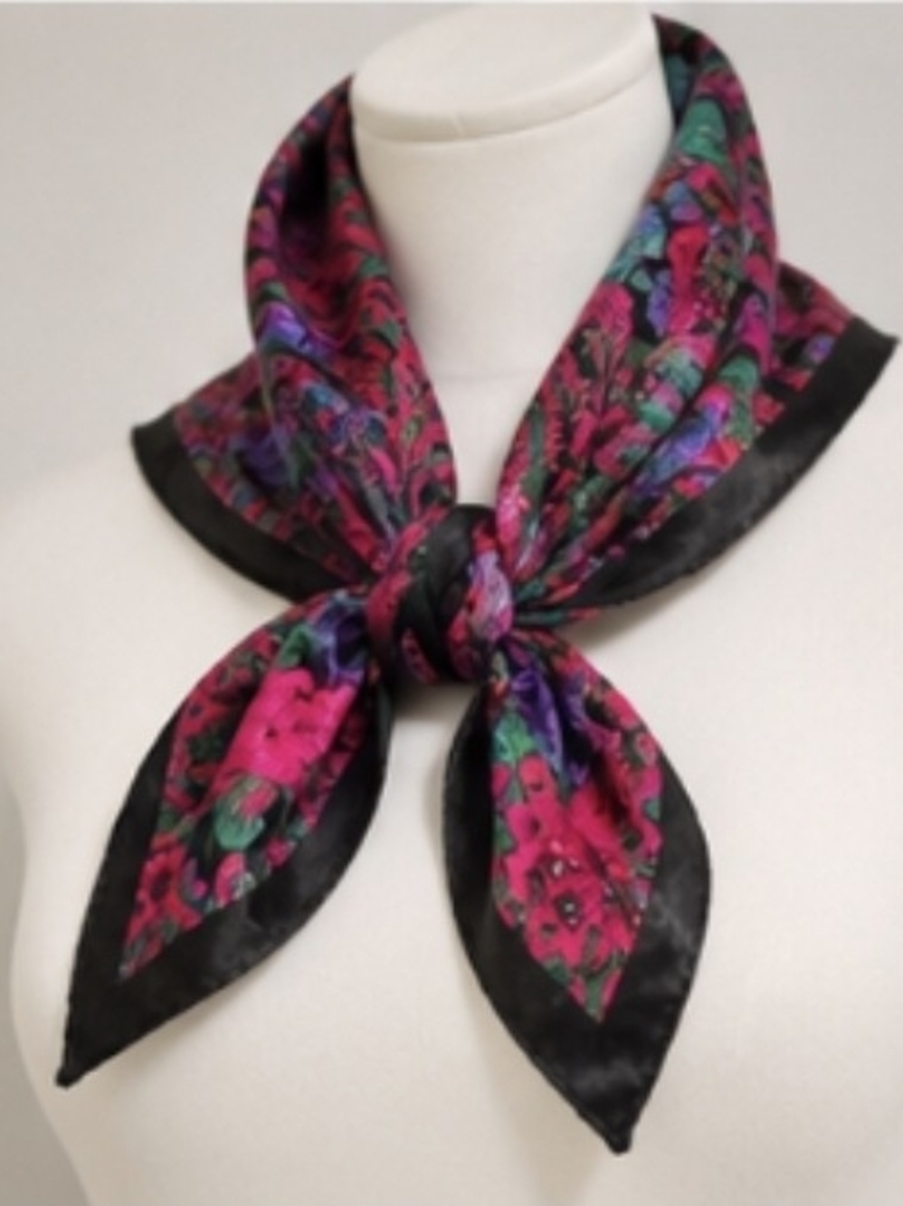 Silky Floral Neck Scarf in Pink and Black